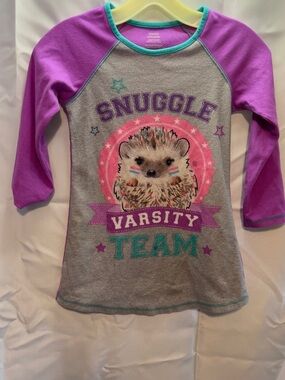 Girls' Purple & Gray 'Snuggle Varsity Team' Long Sleeve Top